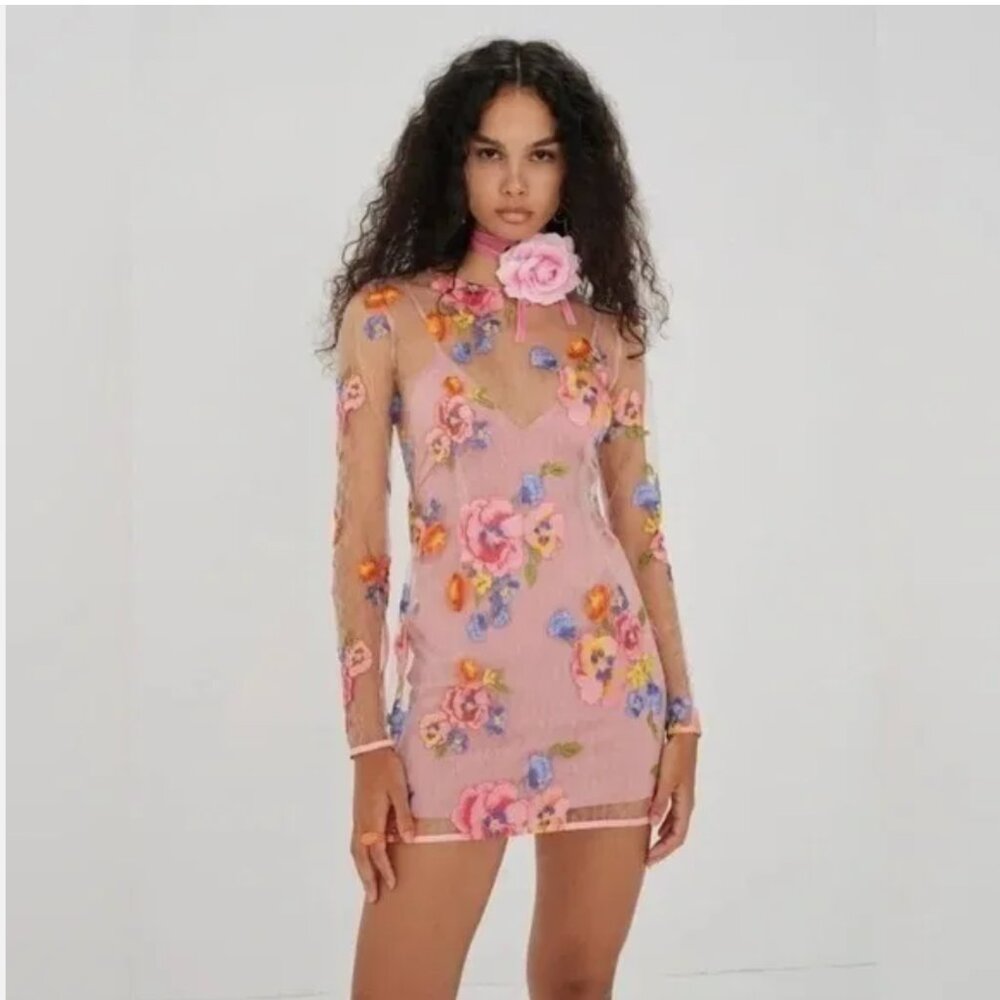 NWT For love & lemons Percy mini dress Peonies Size LARGE